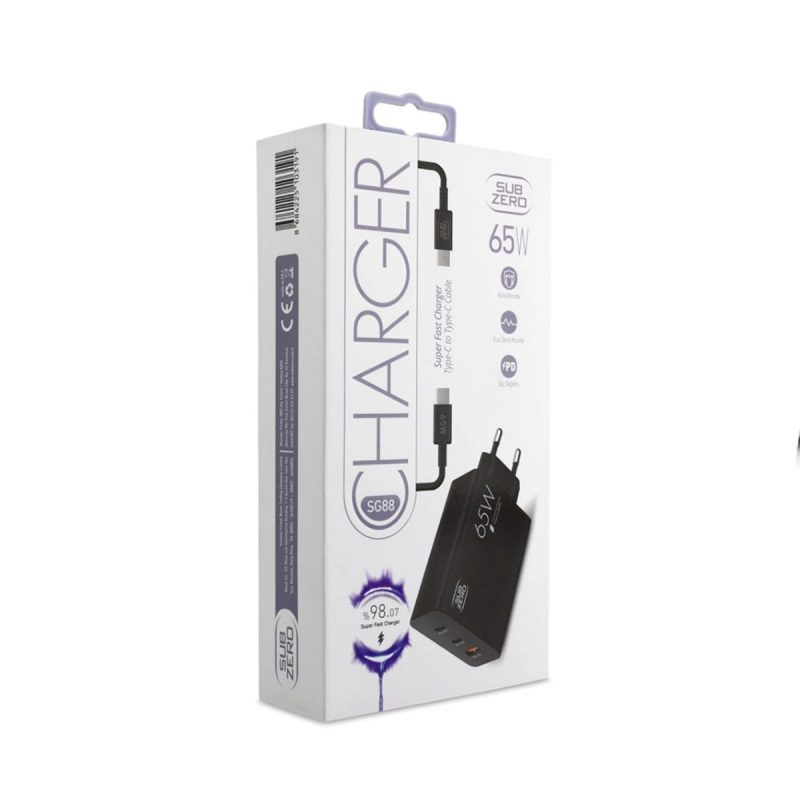 Casper Via A40 Uyumlu 65W Usb+PD+PD ( 3 ) Girişli Süper Fast Type-C ŞArj Aleti + Kablo