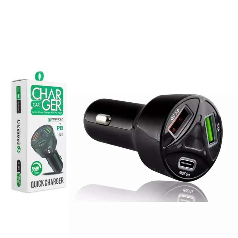 Innovar Cr10 3 Çıkışlı Çakmaklık Şarj Seti Usb Type-c Car Charger 55w Pd Qc Uyumlu