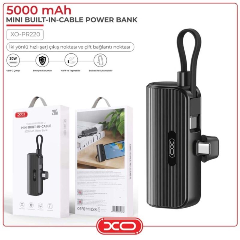 20w Fast Hızlı Usb-c Type-c Kablolu Standlı 5000 Mah Taşınabilir Şarj Aleti Powerbank Pr220