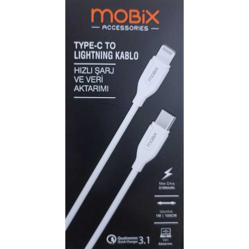 Mobix 3.1A Qualcomm Type-C to Lightning Hızlı Şarj Ve Data Kablosu 1M (Mobix Türkiye Garantili)