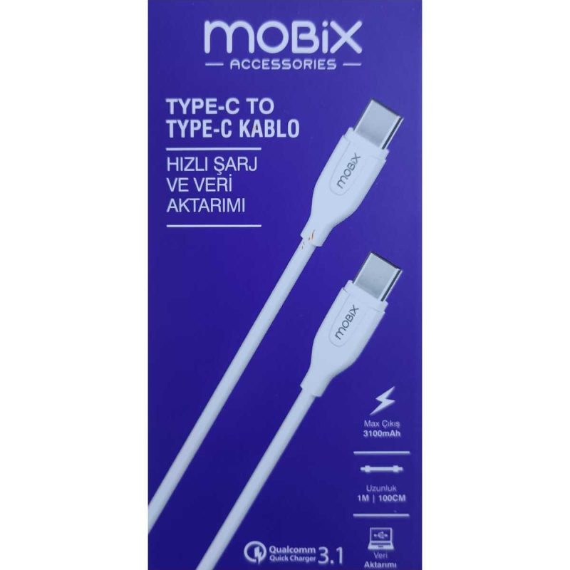 Mobix 3.1A Qualcomm Type-C to Type-C Hızlı Şarj Ve Data Kablosu 1M (Mobix Türkiye Garantili)