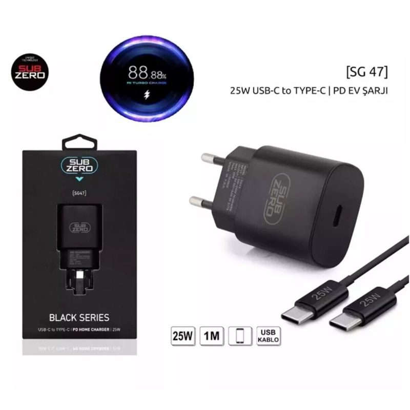 Sg47 25 Watt Pd Type-c To Type-c Siyah Şarj Aleti