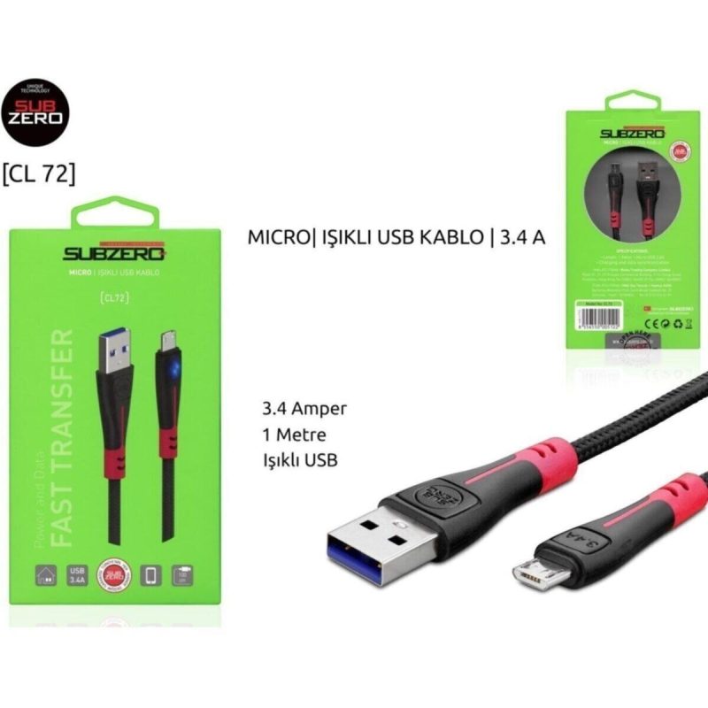 3.4a (MİCRO) Ledli Hızlı Usb Data Kablosu Cl72