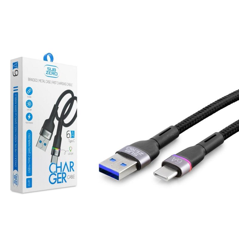 6A USB to TYPE -C RGB IŞIKLI İP ÖRGÜLÜ ŞARJ KABLOSU