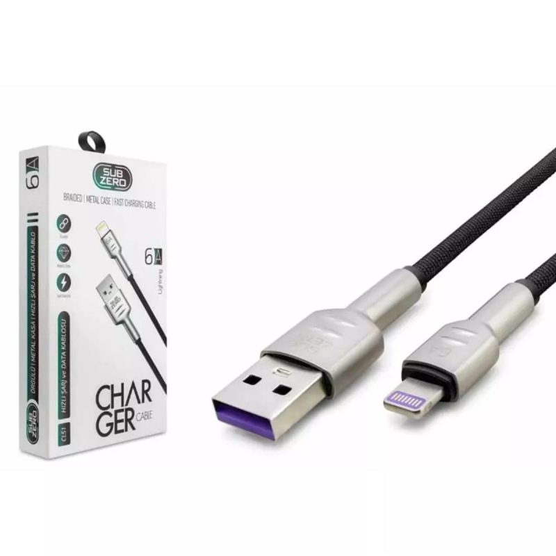 CL51 Metal Başlık Hasır 6A Lightning Hızlı Şarj Data Kablosu 1mt